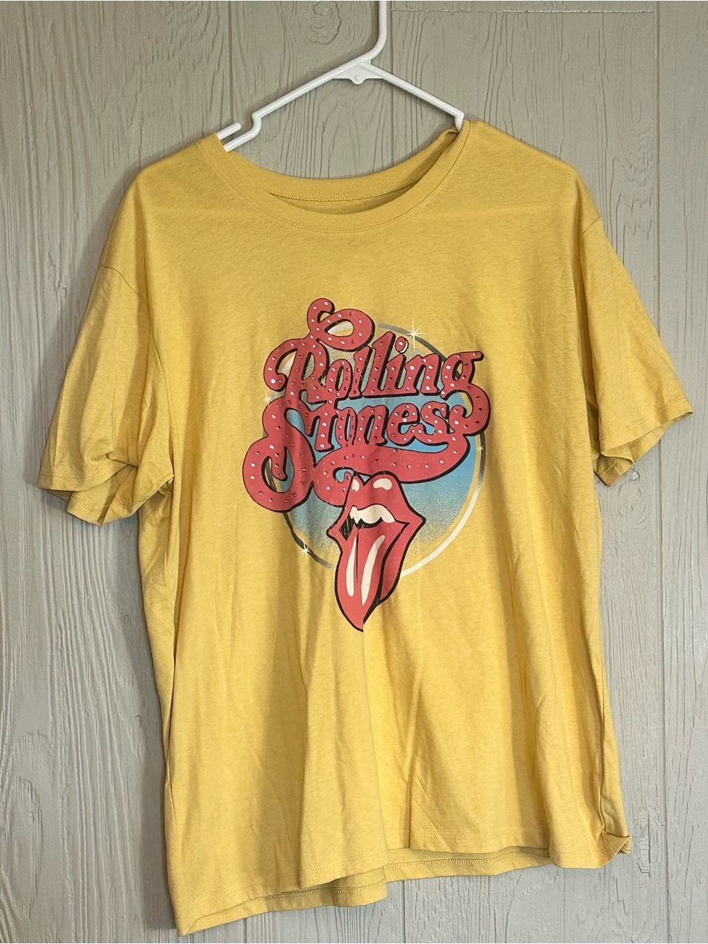 Rolling Stones Yellow Graphic T-Shirt,‎ Size L (12-14), Rock & Pop Music Tee